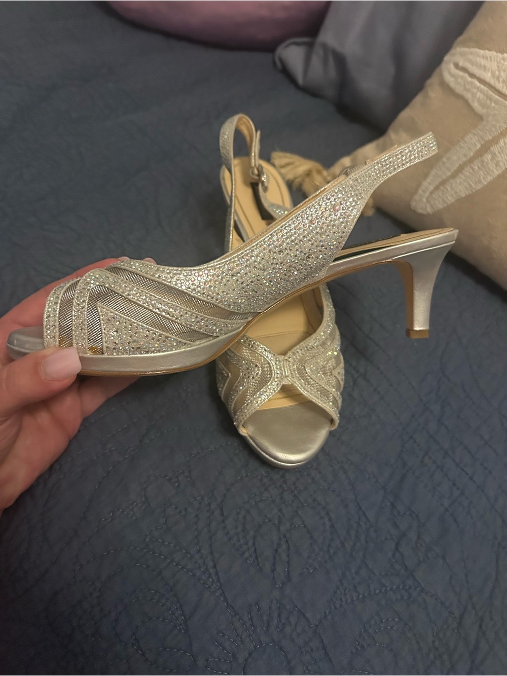 Alex Marie Silver Sparkle Slingback Heels